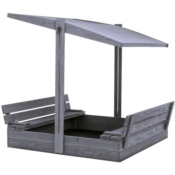 Sandkasse med benker og justerbart tak – 120 × 120 cm