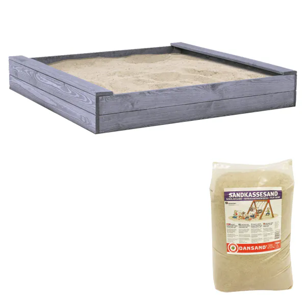 Sandkasse 120 × 120 cm med 200 kg sand – grå