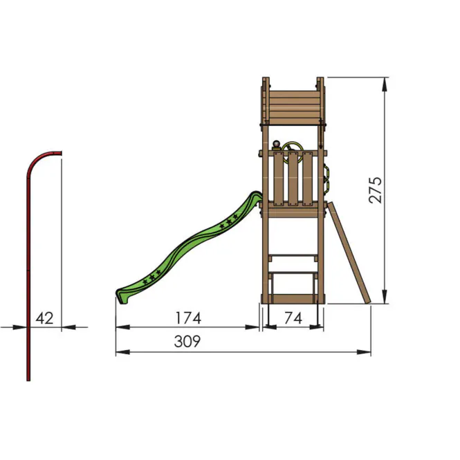 Hovedbilde Leketårn med blå sklie, sandkasse og piknikbord